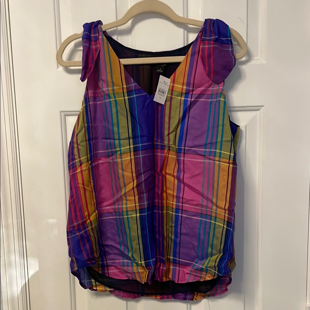 Colorful Plaid Sleeveless Top with Bow Details